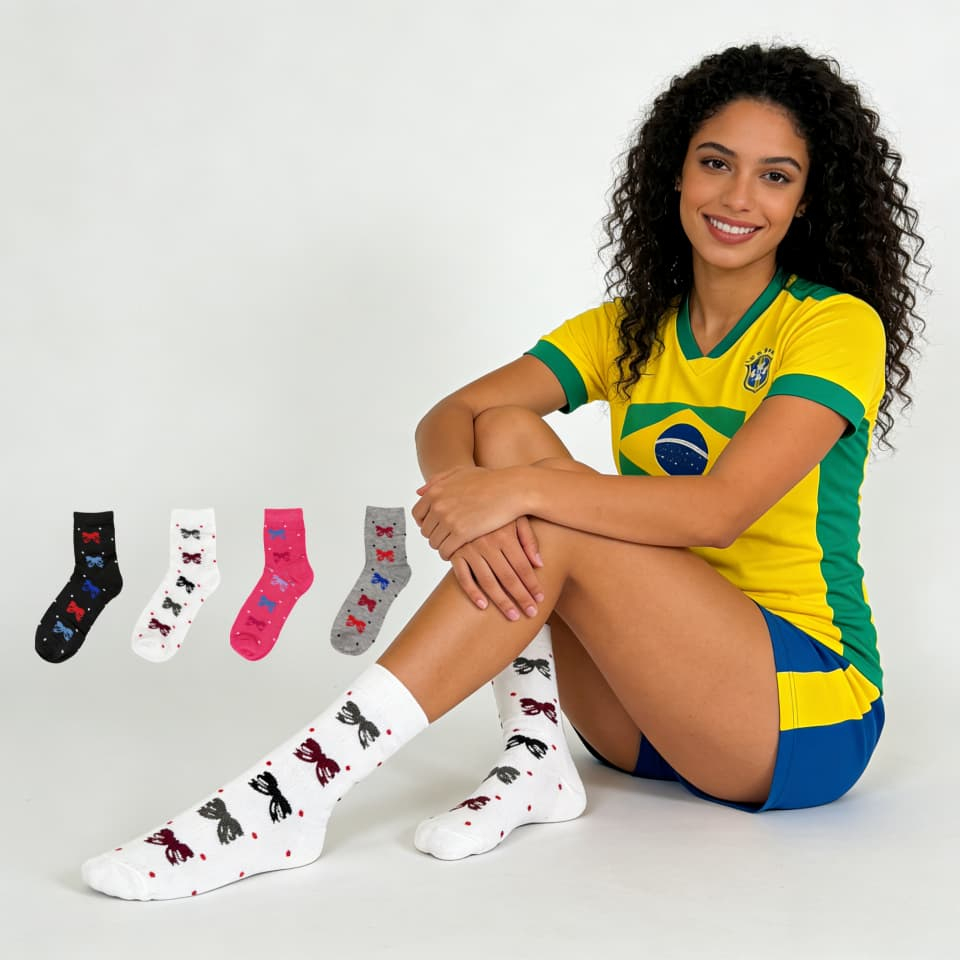 Detalhes do (3-12) Meias femininas de cano médio com estampa floral, meias esportivas, tamanho 35-40
