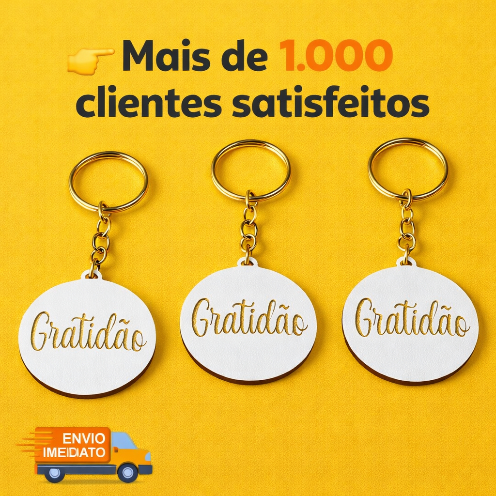Kit Com 10/30/50/100 Chaveiro Em MDF Branco Gratidão Fé Presentes Brindes Lembrancinhas Atacado