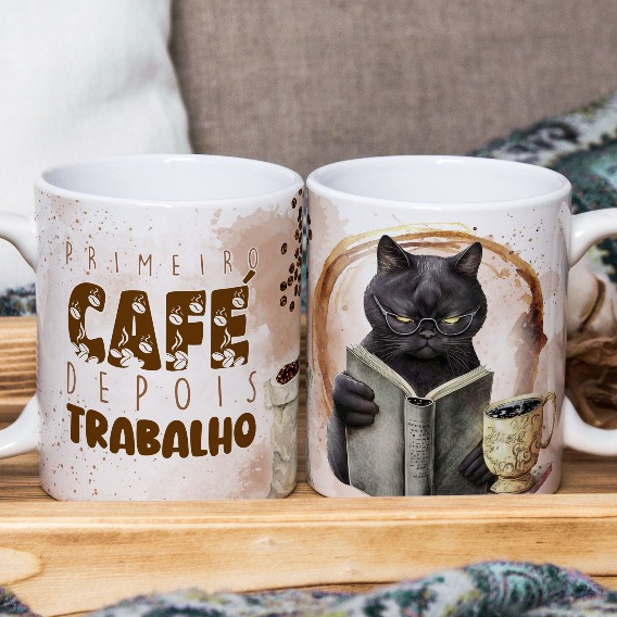 Caneca/Xícara de Cerâmica Personalizada  325ml Tema Café - Presente Ideal para Amantes do Café
