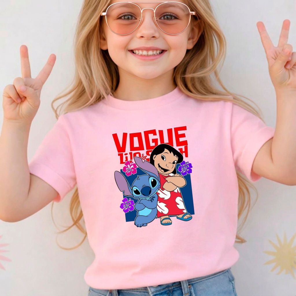 Camiseta Infantil Menina Desenho Stitch Algodão 100% Premium Confortável Básico Casual