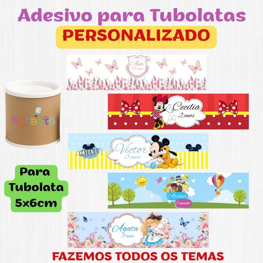 Adesivo Rótulo Personalizado para Tubolata 5x6 Temos Vários Temas, Para Aniversário Lembrancinha Chá de Bebé Maternidade