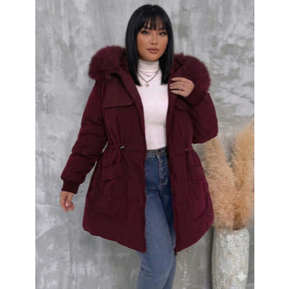 Jaqueta Feminina Parka Forrada Apeluciada Sobretudo Casual Com Capuz Removivel Inverno