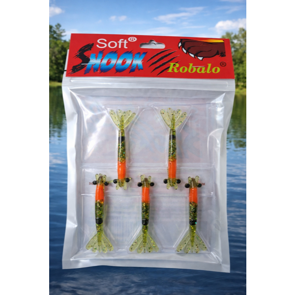 Kit 5 Isca Artifial Camarão Snook 7cm Robalo Chá Dourado Ovado Plastisol