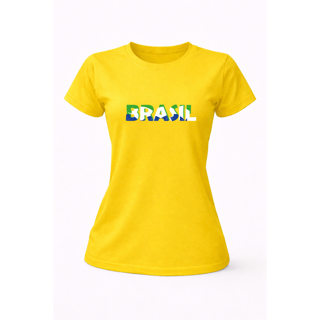 Camiseta Feminina Copa do Mundo Brasil 100% Algodão Baby Look Básica Confortável Torcida