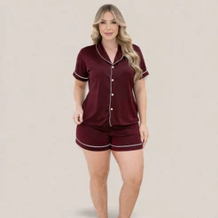 Baby Doll Pijama Americano Feminino Amamentação Malha Fria Cirurgico com Botões Confortavel/ De Cor