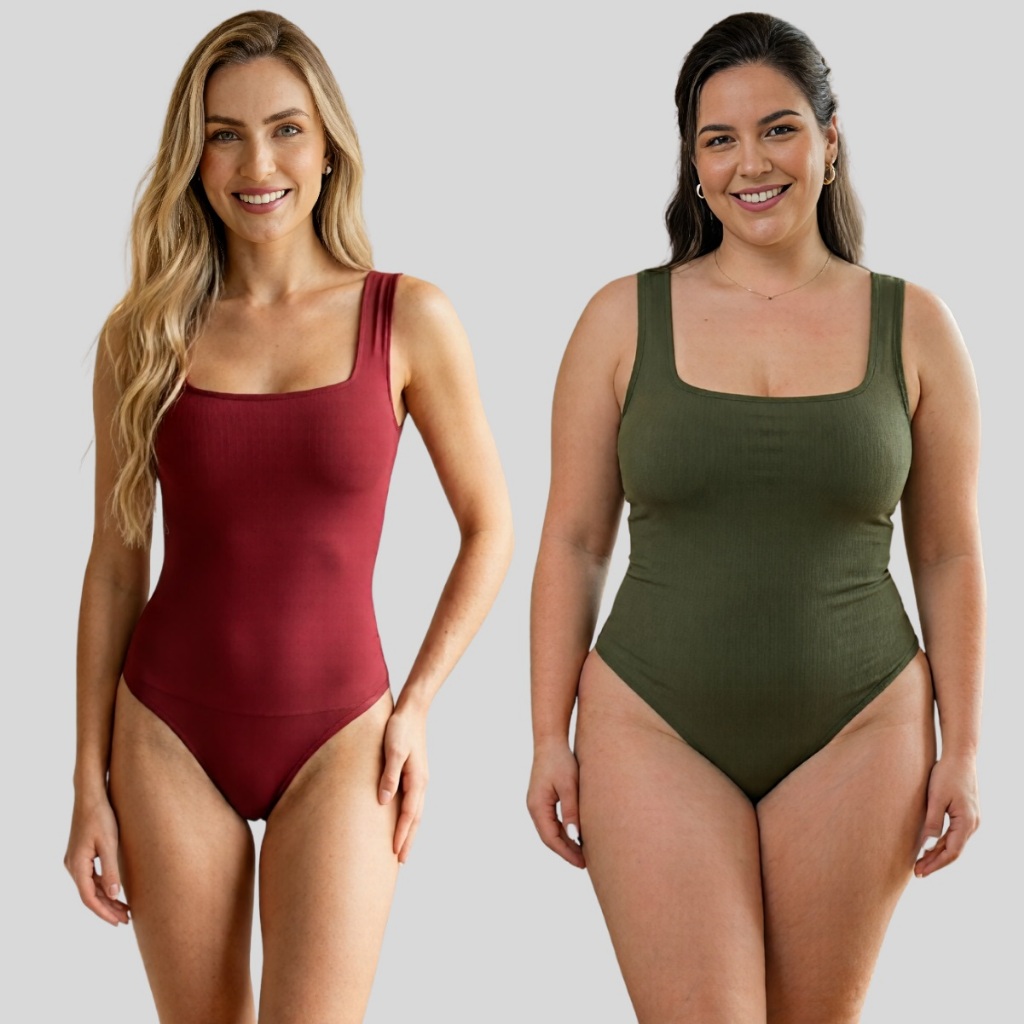 Body Feminino Regata Decote Quadrado 36 ao 50 Plus Size Forro Duplo Segunda Pele Moda Tendência Blogueira Suplex Premium