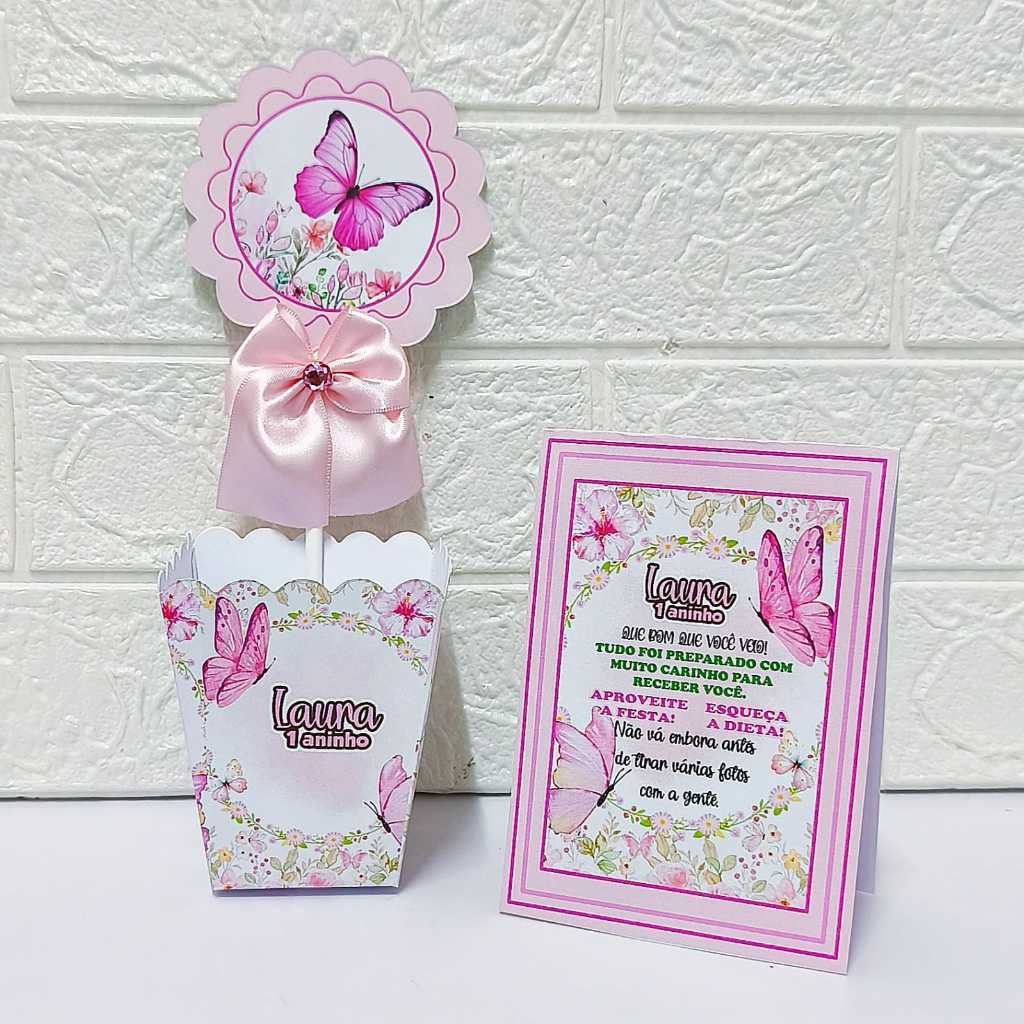 PEGUE E MONTE Centro de Mesa Personalizada BORBOLETAS ROSA Lembrancinhas Mimos Jardim das BORBOLETAS Festas