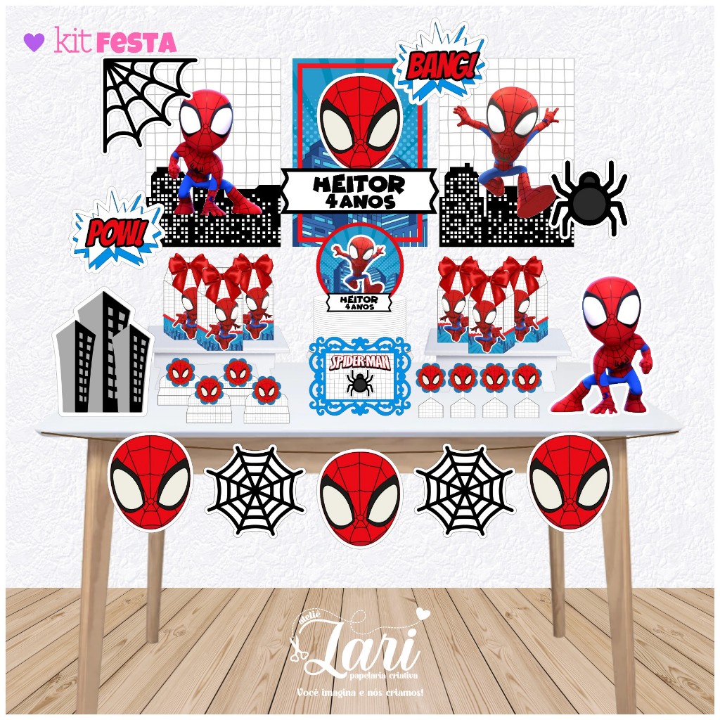 Kit Festa - 100 ITENS-HOMEM ARANHA Personalizado Só um Bolinho | Mesversário Aniversário | Decoração