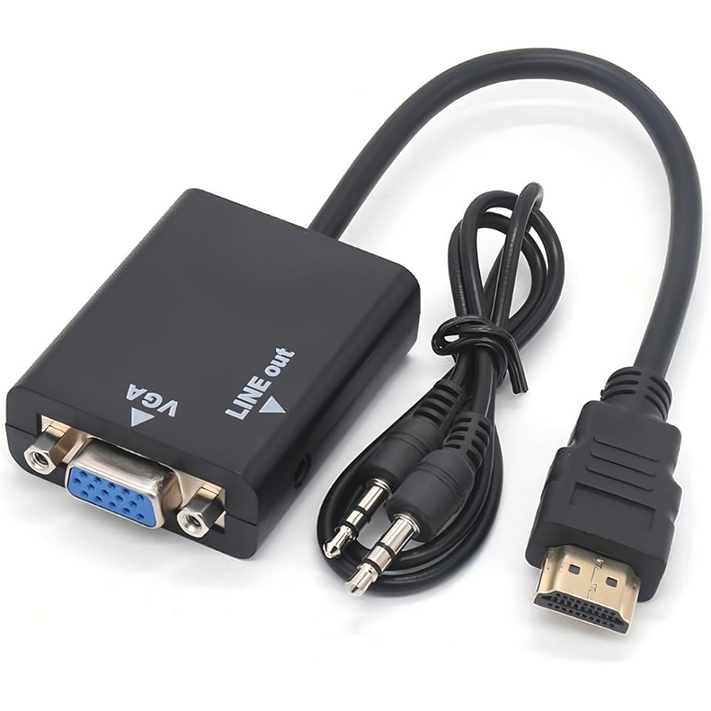 Cabo Adaptador Conversor HDMI Para VGA Com Áudio P2 Notebook Monitor Projetor PC Conversor Vídeo FHD