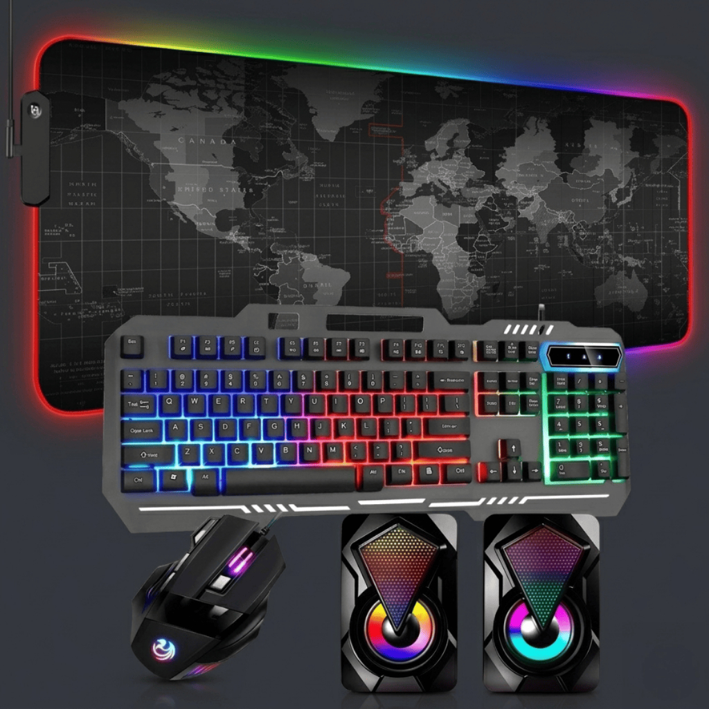 Combo Gamer Aportex Teclado Backlight + Mouse RGB + Mousepad Extra Grande + Caixa de Som 2.0