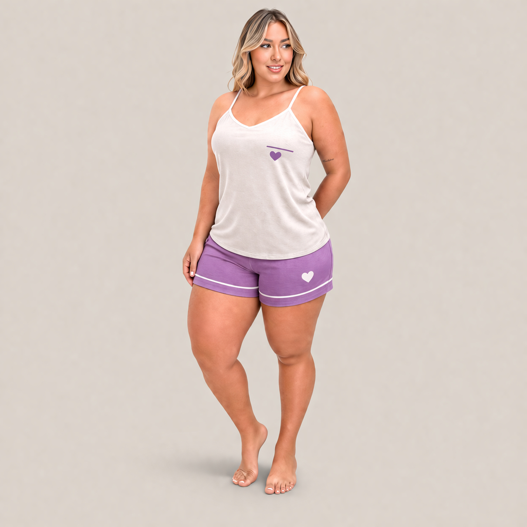 Kit 4 Peças Pijama Babydoll Feminino alcinha de Algodão confortável e Coração Roupa íntima de Dormir — imagem 2 de 2