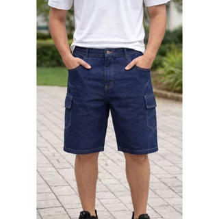 BERMUDA CARGO JEANS MASCULINA BOLSOS CASUAL TRABALHO PASSEIO LYCRA REF 119