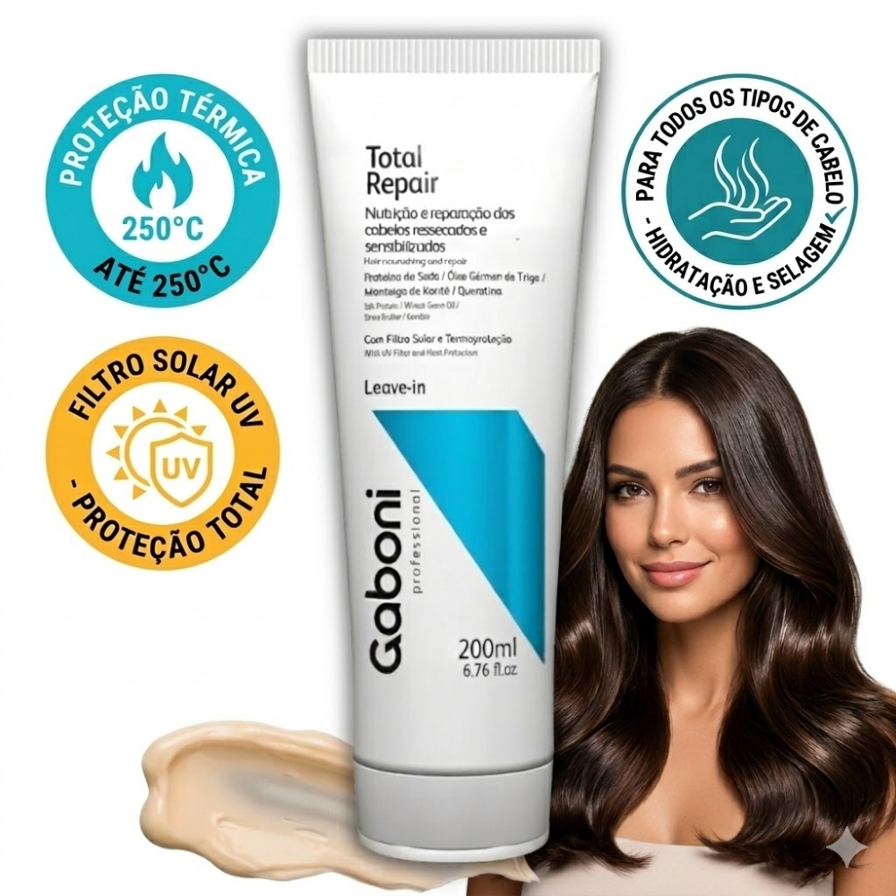 Leave-in Total Repair Finalizador Gaboni 10 em 1 - Protetor Térmico e Selagem de Cutículas 200ml