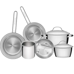 Jogo De Panelas Tramontina Allegra 6pçs Aço Inox Com Fundo Triplo Para Fogão De Indução