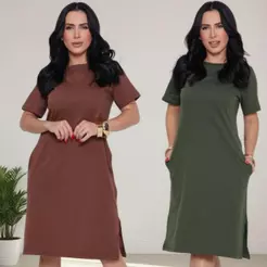 Kit 2 Vestido Casual Feminino Com Bolso 100 % Algodão Premium Confortável Moda Verão