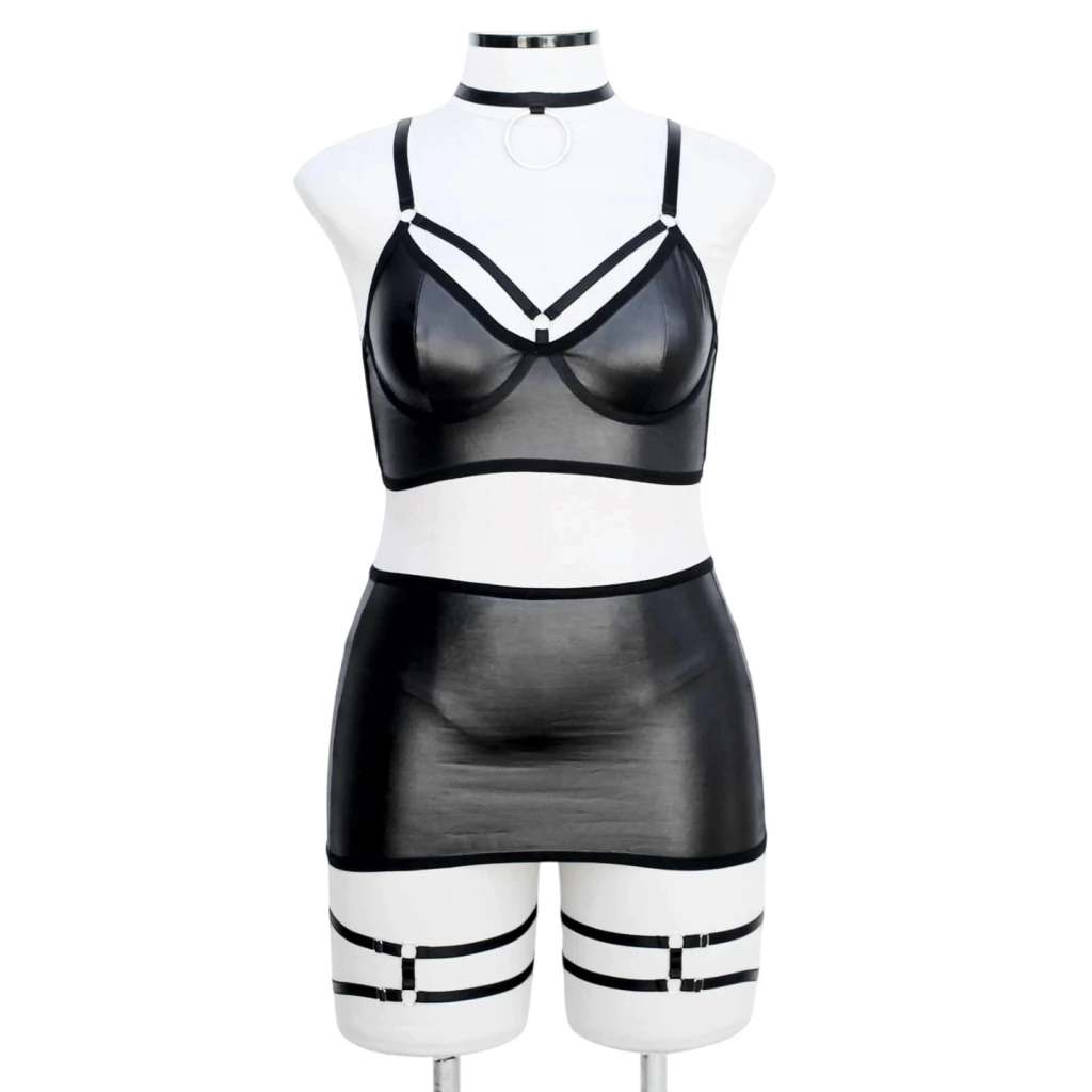 Conjunto 5 Peças Sutiã Cirre Strappy Alternativo Pole Dance