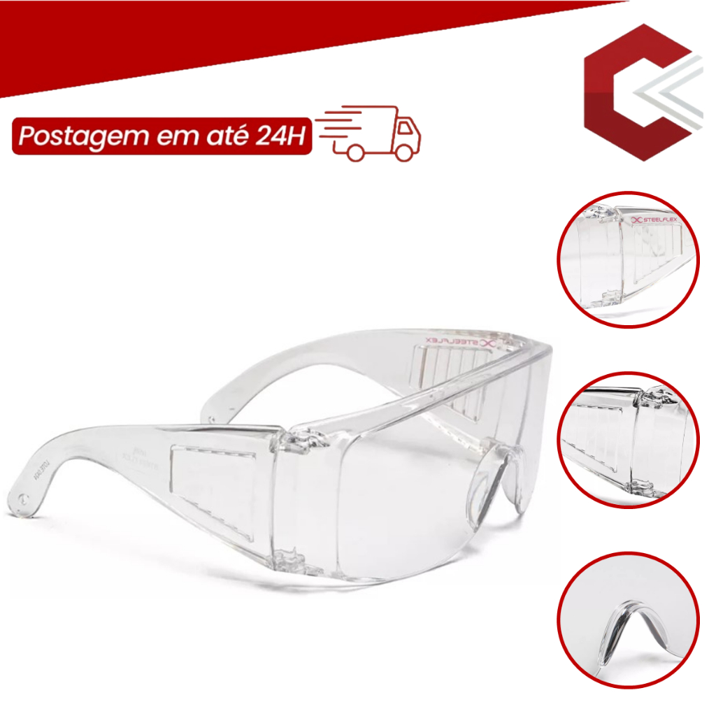 Óculos De Sobrepor Em Policarbonato Steelflex Pro-Tech Incolor Compatível Com Óculos De Grau CA39459