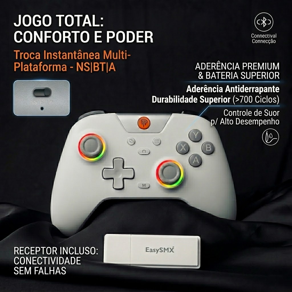 Controle Easysmx X05 Original - Hall Effect Tri-Modo PC Switch Android TV Box LED Turbo