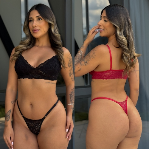 Kit 2 Conjunto Feminino de Lingerie Sexy de Renda Luxo Calcinha Fio Dental e Sutia Sem Bojo Sensual