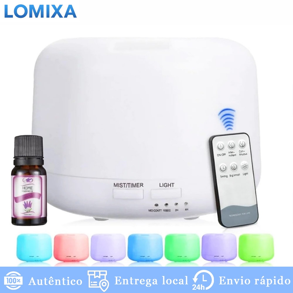 Umidificador Portátil 500ml Aromatizador com Luz LED 7 Cores e Controle Remoto para um Ambiente Mais Agradável para Dorm