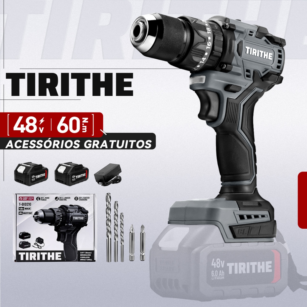 Parafusadeira Furadeira Impacto Brushless 48v 10mm 2 Bateria - Miniatura 5