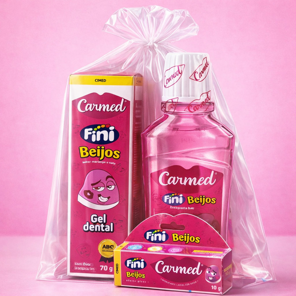Kit Carmed Beijos (1 Gel dental Carmed Beijos + 1 Enxaguante bucal Carmed Beijos + 1 Hidratante labial Carmed Beijos)