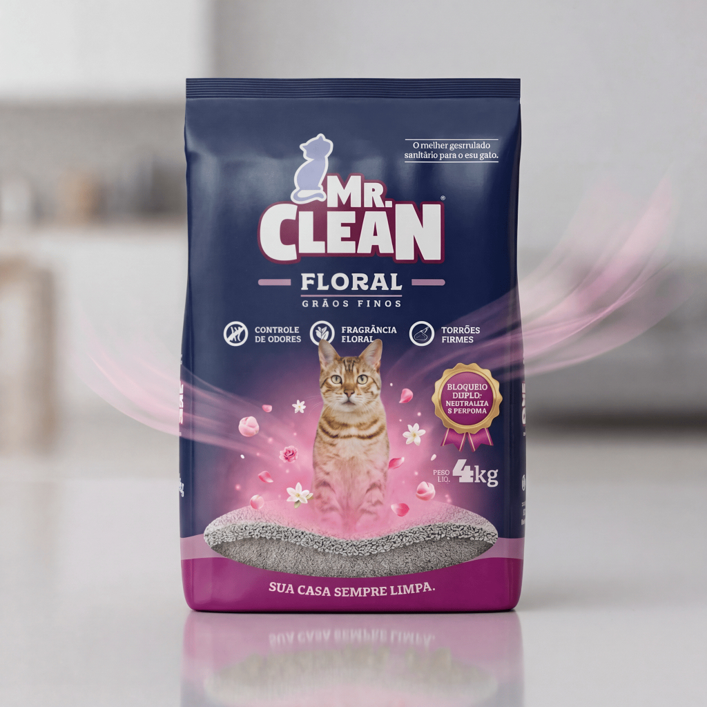 Areia Higiênica Gato Mr Clean Floral 4kg Grão Fino 4kg Econômica Granulado Pet