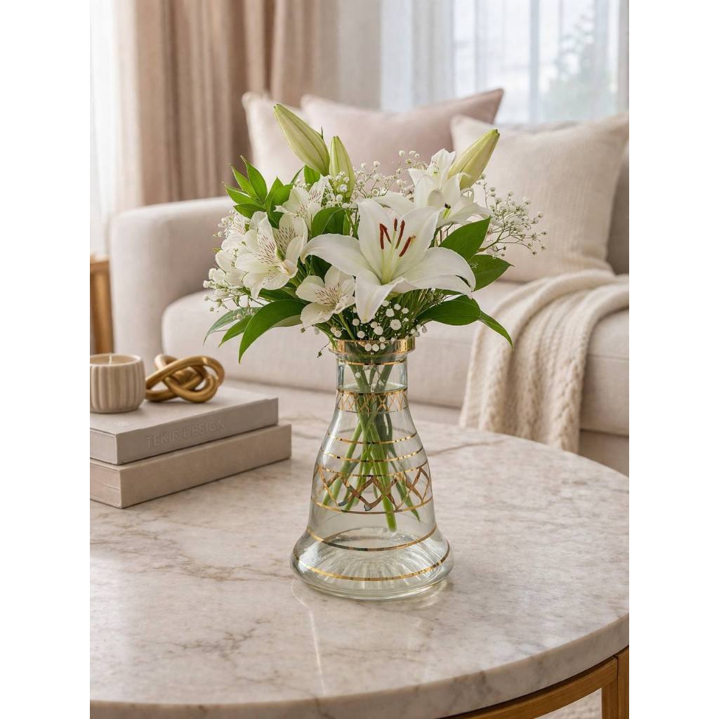 ✨ Vaso de Vidro Decorativo com Detalhes Prateado
