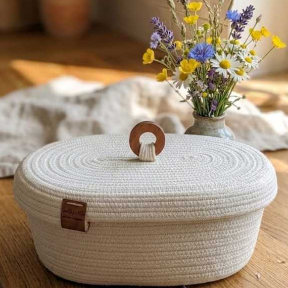 Cesto oval organizador com tampa| Cesto para guardar pequenos objetos| Cesto para guardar absorventes