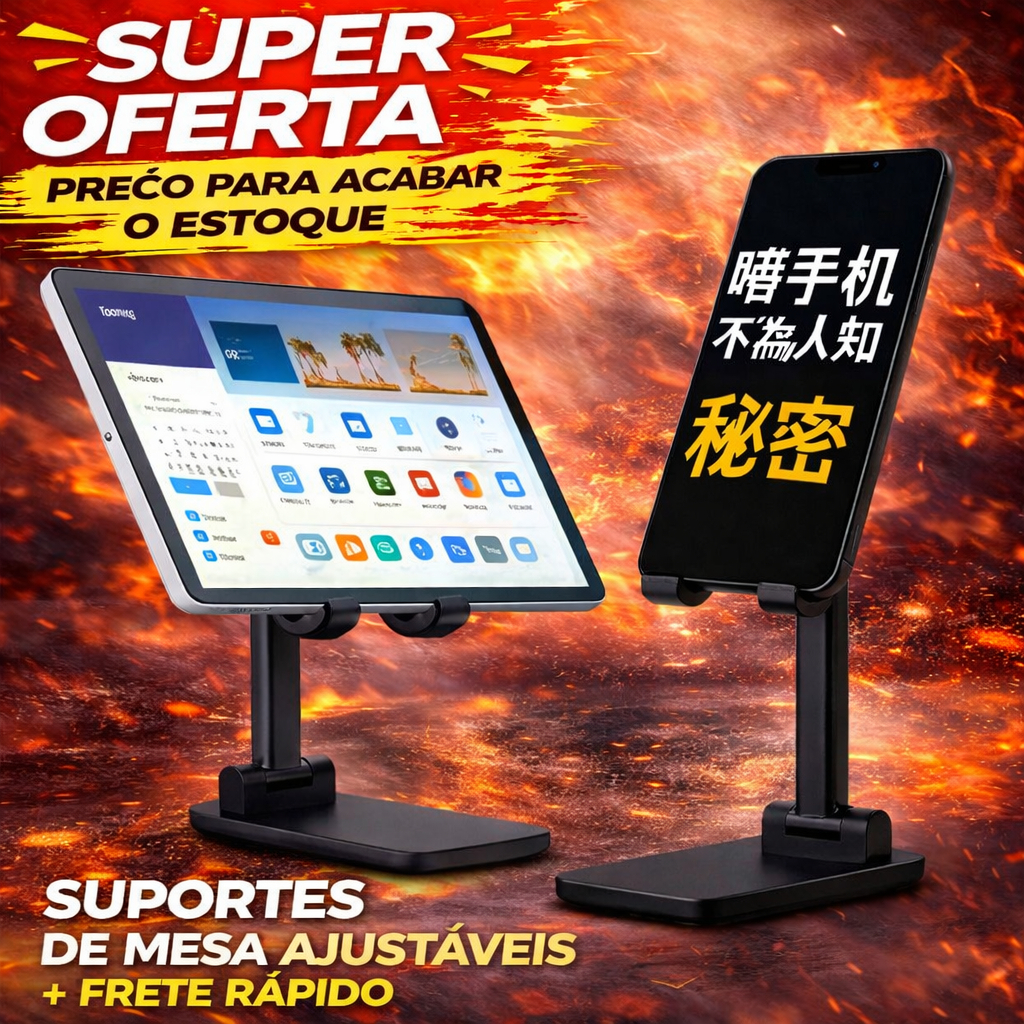 Suporte base para Celular e Tablet Ajustável Dobrável Portátil Ergonômico Premium Antiderrapante