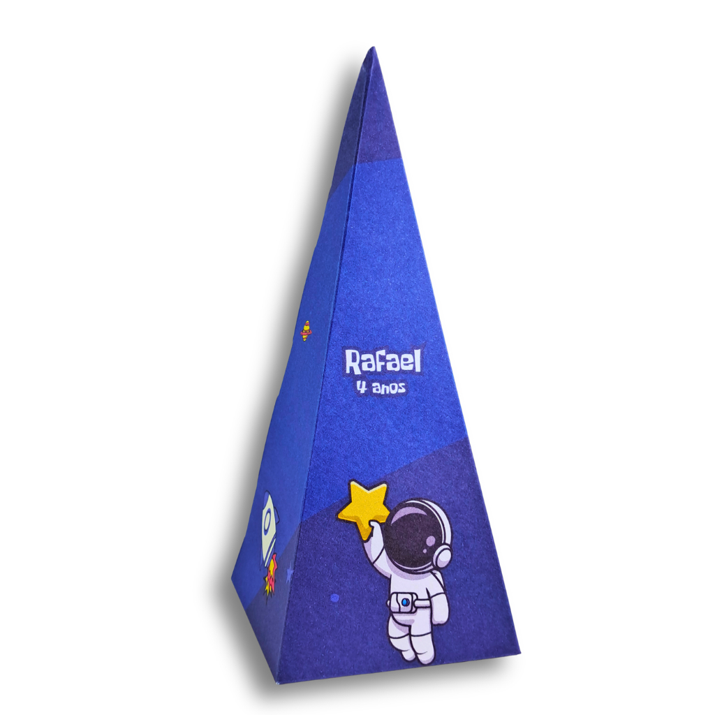 Kit 20 Caixinhas Pirâmide Astronauta personalizadas - lembrancinha surpresa para festa espacial