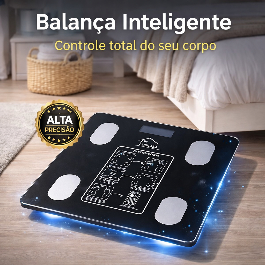 Balança Digital Corporal Inteligente Bioimpedância Bluetooth 140kg Gordura IMC Massa Muscular App
