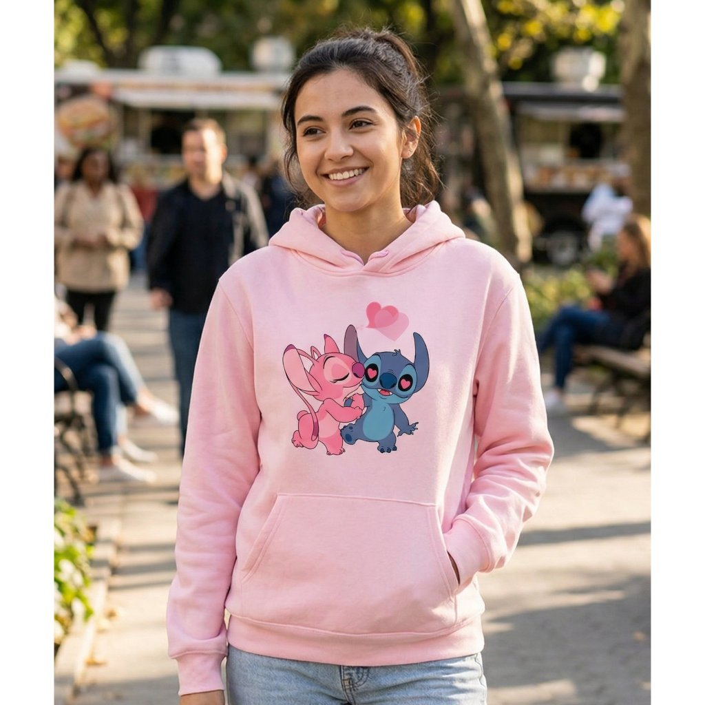 Moletom Blusa De Frio Algodão Premium Lilo Stitch Casal Com Capuz Promoção Jaqueta Inverno