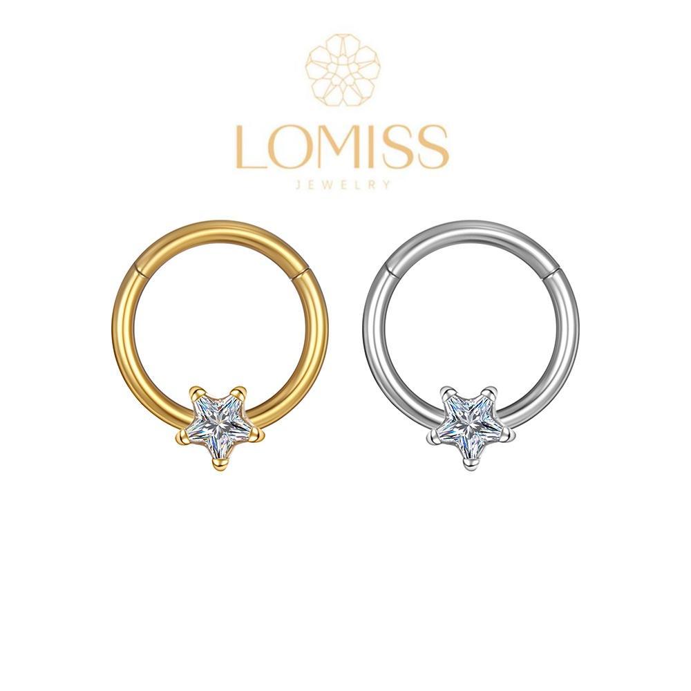 Piercing Argola Segmento Articulado Aço CirúRgico Pvd com Estrelas ZircôNia