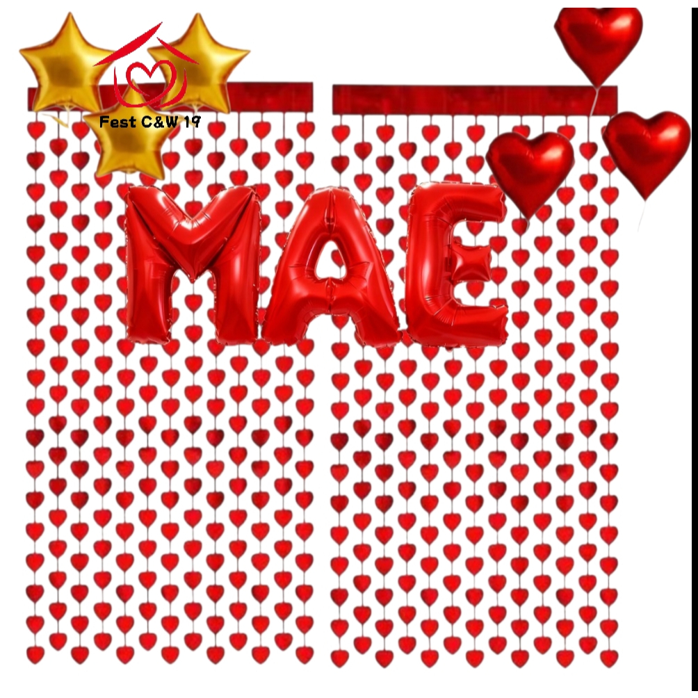 Kit Decoração Dia das Mães Cortina Coração 2m x 1m + Balão Mae 40cm em Oferta na Shopee