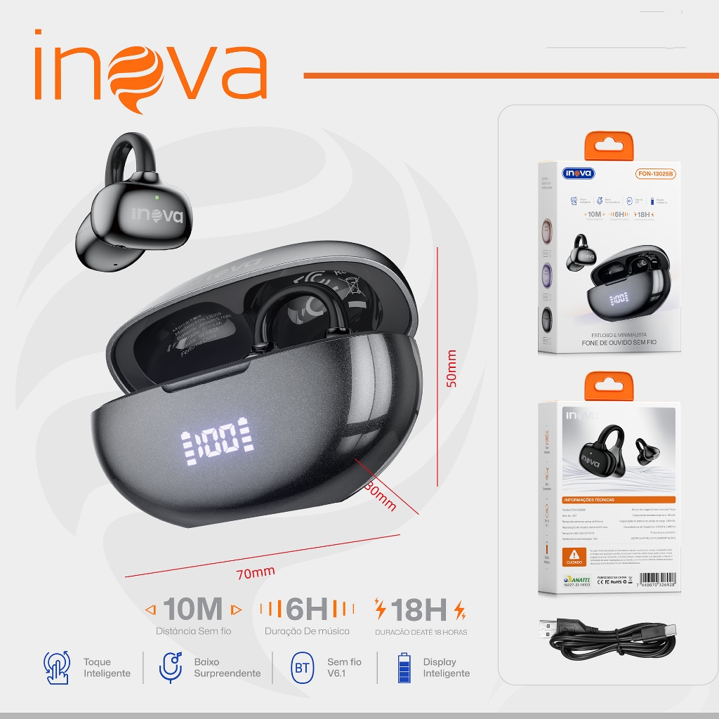 Fone de Ouvido Bluetooth Inova FreeClip Digital — foto 9
