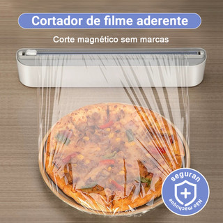 Cortador De Plástico Filme PVC Suporte Ajustável Dispensor Plástico Filme Descartável Ventosa Aderente Selador Comida Co