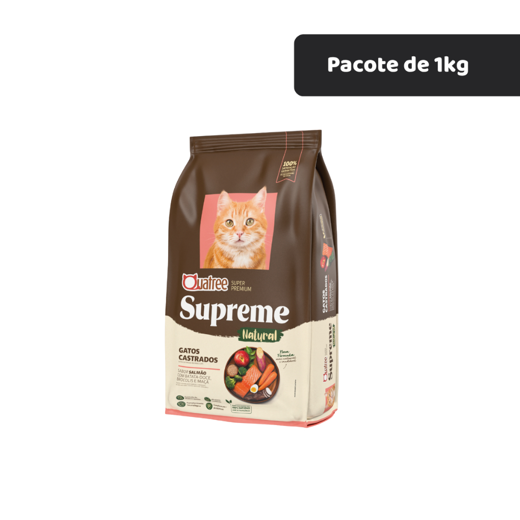 Ração Quatree Supreme Gatos Castrados Salmão Pacote 1kg Nova Formula