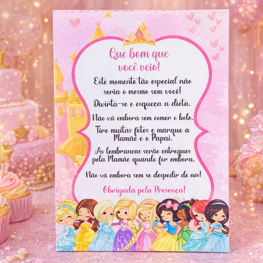 Plaquinha Centro de Mesa Princesas Cute Personalizada Decoração Lembrancinha para Festa Infantil Menina