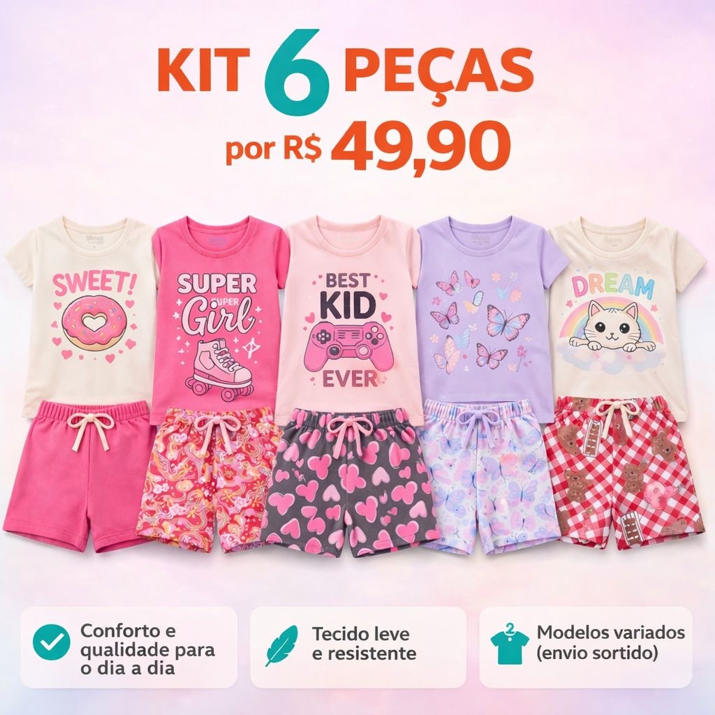 Kit Com 6 Peças de Roupas de Meninas Infantil