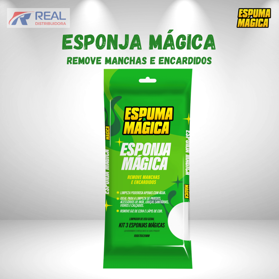 Esponja Mágica Kit 3 Unidades Remove Manchas Parede Tênis Limpeza Multiuso Sem Produto