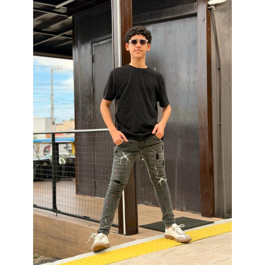 Calça Jeans Juvenil Estilo Jogador Skinny Cinza Rasgada premium grafite azul