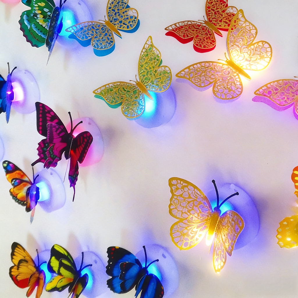 [12 und.] Luzes LED Borboleta-Noturnas Decorativas De Parede Para Festas E Eventos-Inclui Luz Noturna LED 7 Cores em Oferta na Shopee