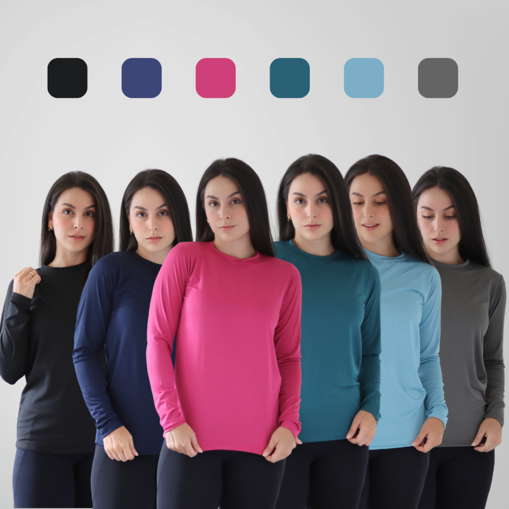 Kit 2 Camisetas Feminina Manga Longa Proteção Solar Uv 50+ |  Térmica Praia Academia Treino Fitnes em Oferta na Shopee