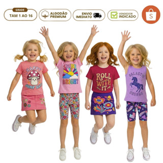 Kit 10 peças Roupa Infantil Feminino Algodão Premium Conjunto Menina Verão Atacado 5 Camiseta 5 Shor em Oferta na Shopee