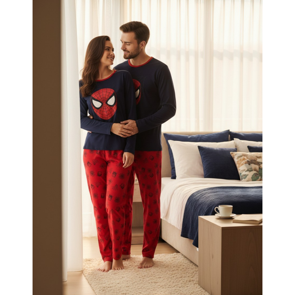 Kit 2 Pijamas Casal De Frio Feminino e Masculino Inverno Manga Longa e Calça Comprida Personagens