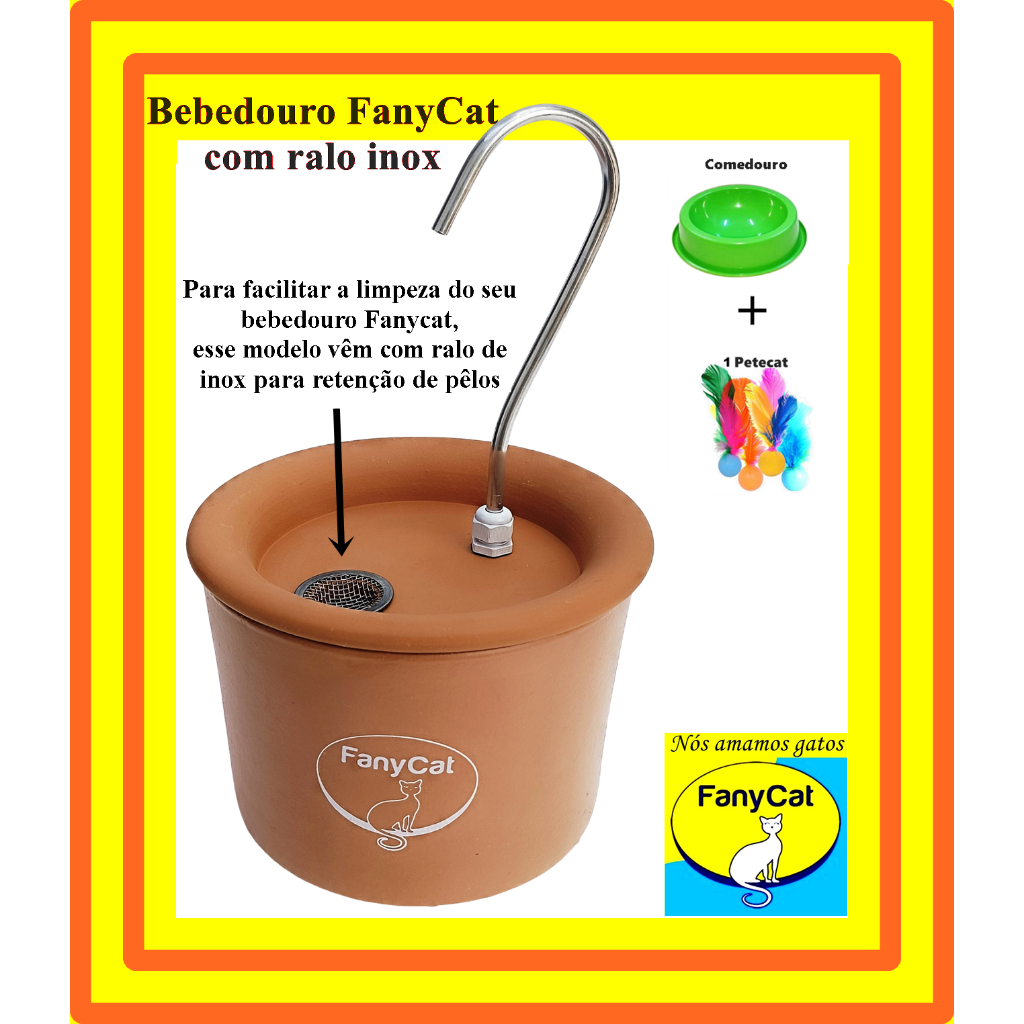 Bebedouro Fonte Gatos Cerâmica 3L Fino acabamento + Comedouro + Petecat