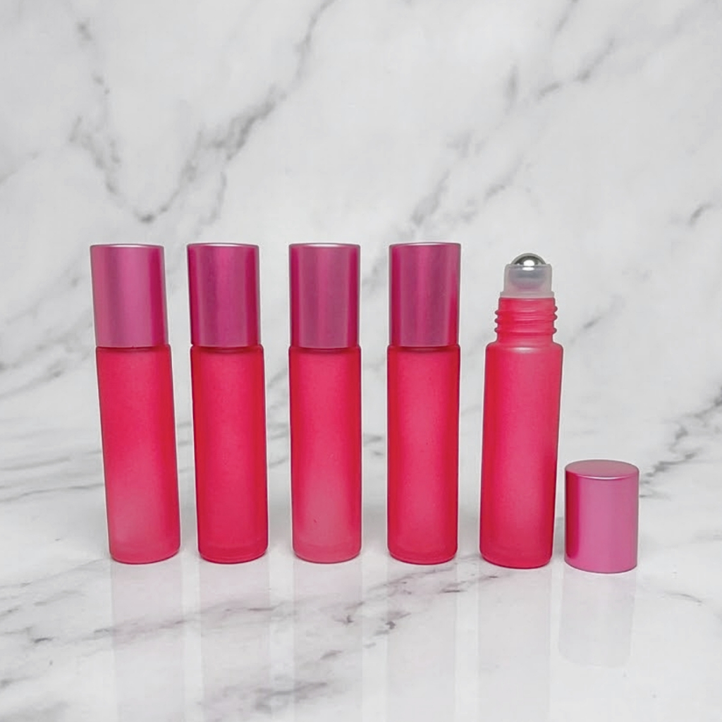 Kit 5 Frascos Vidro Rosa Fosco Rollon 10ml Premium Vidro Grosso para Perfume e Óleo Essencial