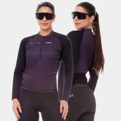 Camisa de Ciclismo Roupa Feminina Line Colors Frio Manga Longa