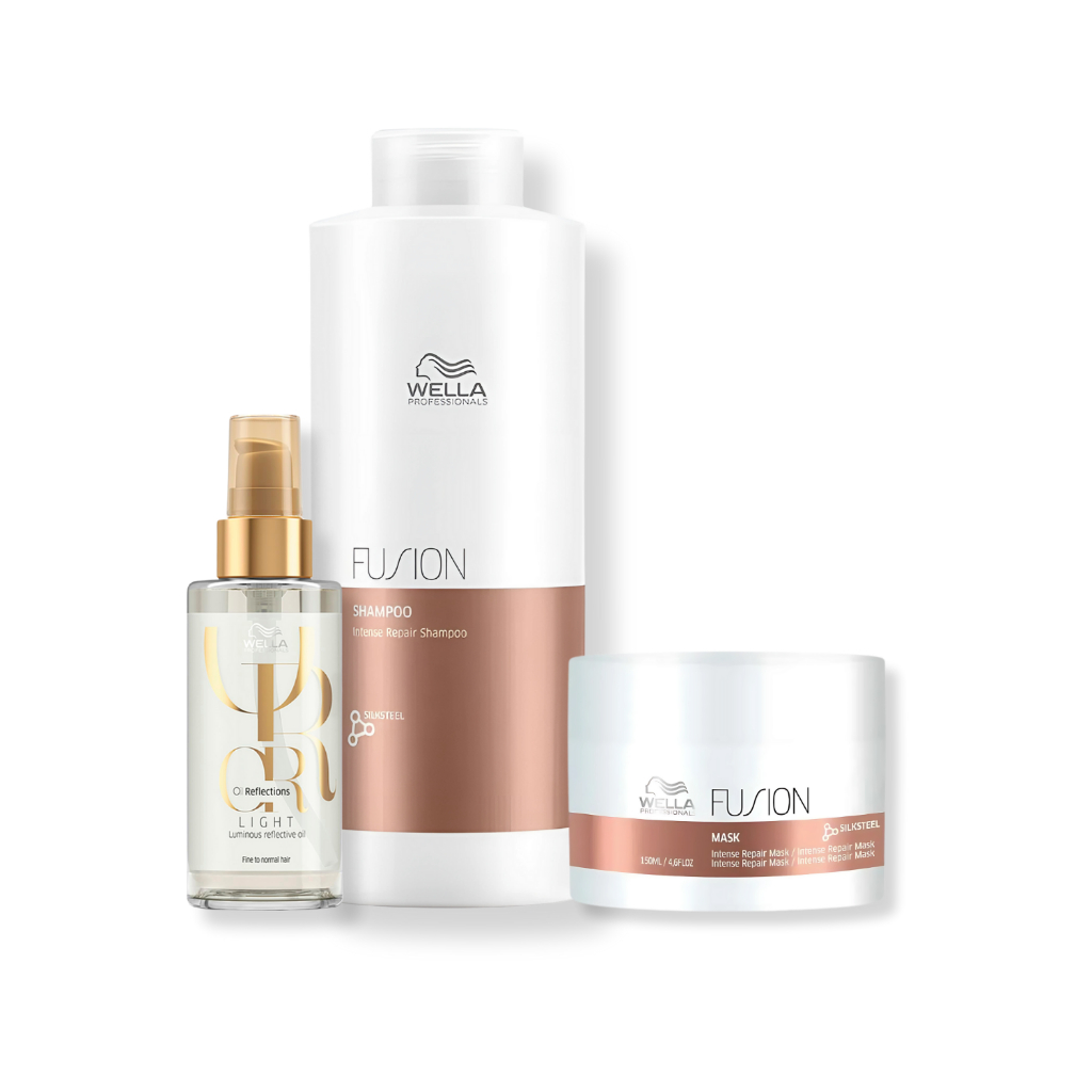 Wella Professionals Fusion - Shampoo 1L + Máscara Capilar 150ml + Óleo Capilar Light 100ml